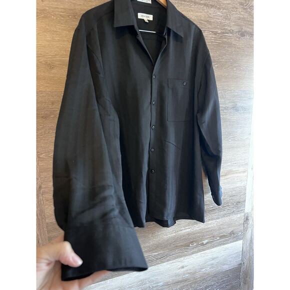 Pierre Cardin Dress Shirt Mens Size L Black Button Up Long Sleeve 16 1/2 Collar - Picture 6 of 8